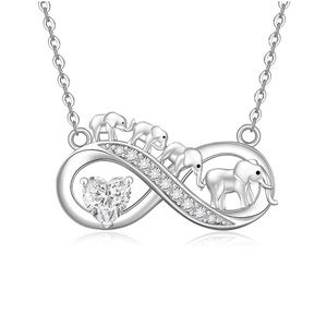 Elephants Necklace White Gold Plated Sterling Silver Family Pendant Dainty Gift